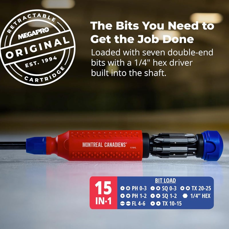 Megapro ® NHL® Team Edition Multi-bit Screwdriver | Officially Licensed NHL® Gear | Durable, Ergonomic, Pro-Grade Screwdriver (Montreal Canadiens®) - Image 3